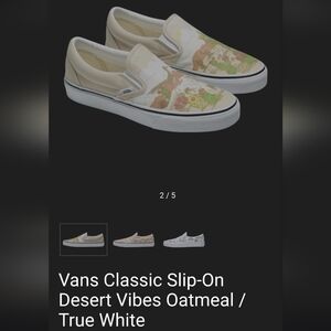 Vans Beige and White Slip-On Shoes with Artistic Design
